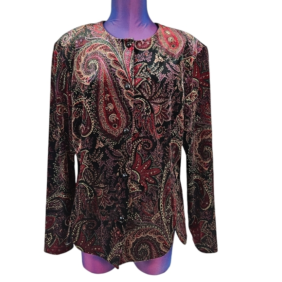 Coldwater Creek Paisley Jewel Tone Velvet Formal Blazer Jacket Size XL Women M33 - Picture 1 of 10